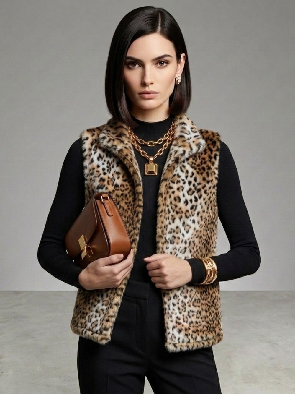 Cobble Stone Canyon Luxe Faux Fur Leopard Vest • S • Mob Wife Aesthetic EUC